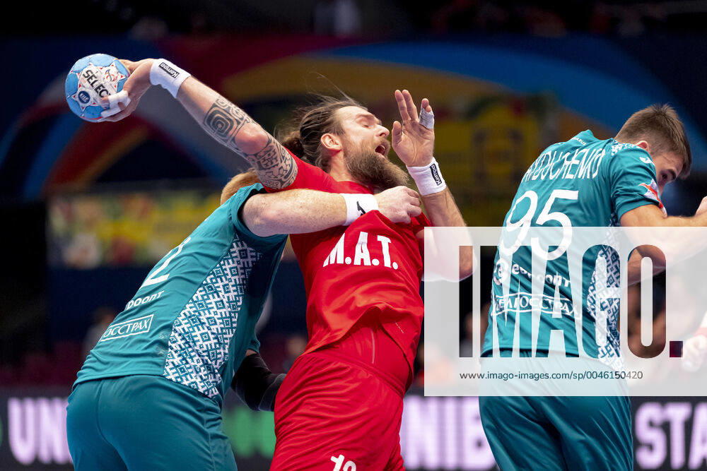 Stanislav Kasparek No 17, Czech Republic vs. Viachaslau Shumak No 22, Belarus and Vadim Gayduchenko No 95, Belarus Belarus Belarus vs. Czech Republic, Handball, Main Round, EHF Euro 2020, 18 01 20 Vienna Vienna Austria