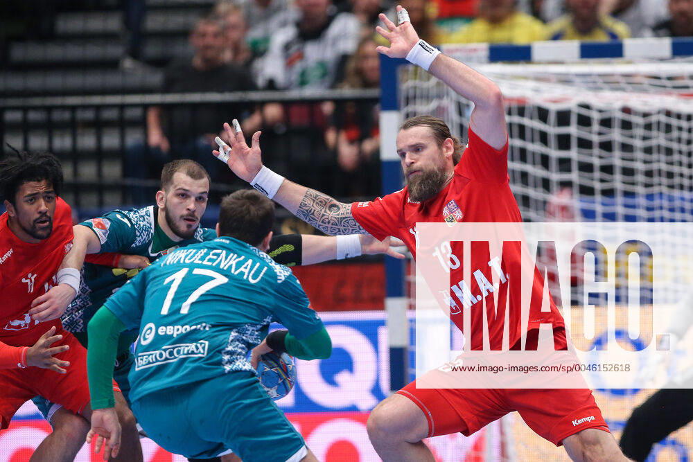 PXL_EURO 2020_Belarus vs Czech Republic 18.01.2020., Wiener Stadthalle, Vienna, Austria - Men s EHF EURO 2020, main round, group I ,match between Belarus and Czech Republic at Wiener Stadthalle. Dzmitry Nikulenkau, Pavel Horak. LukaxStanzl PIXSELL