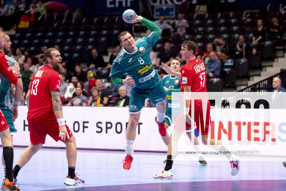 Siarhei Shylovich No 8, Belarus vs. Pavel Horak No 13, Czech Republic and Stanislav Kasparek No 17, Czech Republic Belarus vs. Czech Republic, Handball, Main Round, EHF Euro 2020, 18 01 20 Vienna Vienna Austria
