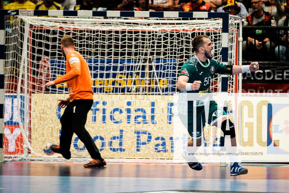 Wiener Stadthalle, Vienna, AUT, EHF Euro 2020, Belarus vs Czech Republic, main round, group I, in the picture Artsem Karalek BLR celebrates his goal Artsem Karalek BLR celebrates his goal during the EHF 2020 European Handball Championship, main round group I match between Belarus and Czech Republic at the Wiener Stadthalle in Vienna, Austria on 2020 01 18 Vienna EP_sro