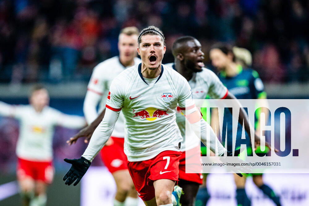 Goal cheers from Marcel Sabitzer 7 RB Leipzig after the second goal with Dayot Upamecano 5 RB Leipzig during the 2019 2020 season in the 1 Football Bundesliga Men on 18 matchday between RB Leipzig and 1 FC Union Berlin in the Red Bull Arena on 18 January 2020 in Leipzig, Saxony Saxony , Germany Germany DFL REGULATIONS PROHIBIT ANY USE OF PHOTOGRAPHS AS IMAGE SEQUENCES AND OR QUASI VIDEO