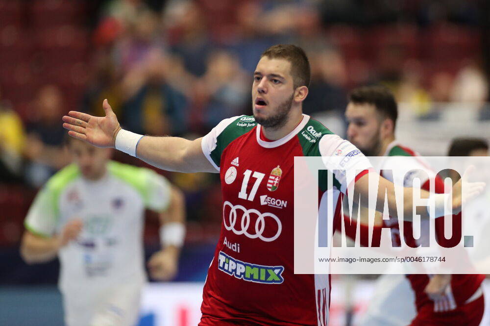 MALMOE 20200119 Hungary s Bece Nagy gestures during the Men s European Handball Championship main round Group 2 match between Slovenia and Hungary at Malmo Arena, Friday Jan 19, 2020 Foto Andreas Hillergren TT kod 10600 Malmo Sweden