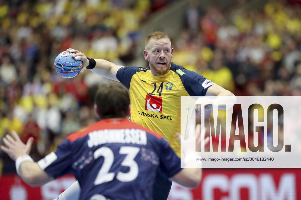 Sweden s Jim Gottfridsson in action during the Men s European Handball Championship main round Group 2 match between Slovenia and Hungary at Malmo Arena, Friday Jan 19, 2020 Photo Andreas Hillergren TT code 10600 Malmo Sweden HANDBALL