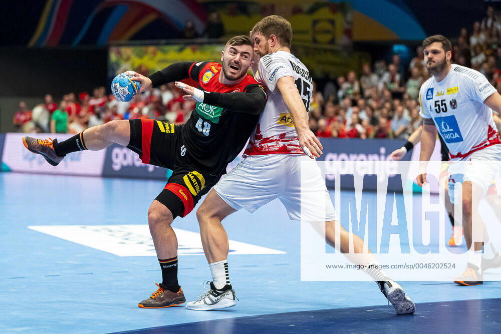Handball, Men EM 2020, Main Round, Group 1, Austria Germany Jannik Kohlbacher Germany Rhein Neckar Loewen , Fabian Posch Austria Vienna Stadthalle Vienna Austria
