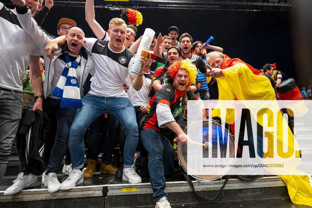 Handball, Men EM 2020, Main Round, Group 1, Austria Germany the fans of Germany celebrate the victory Vienna Stadthalle Vienna Austria