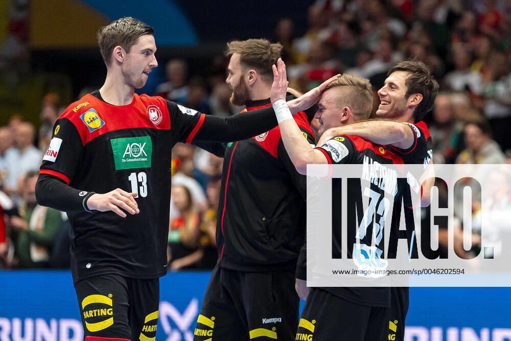 Handball, Men EM 2020, Main Round, Group 1, Austria Germany Hendrik Pekeler Germany THW Kiel , Timo Kastening Germany TSV Hannover , Uwe Gensheimer Germany Rhein Neckar Loewen Vienna Stadthalle Vienna Austria
