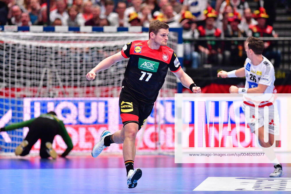 European Handball Championship Main Round, 20 01 2020, Austria Germany, Stadthalle, Vienna David Schmidt Germany, 77 cheers Goal scoring Goal Action, 20 01 2020, Vienna Austria, Handball, Tournament, European Championship 2020
