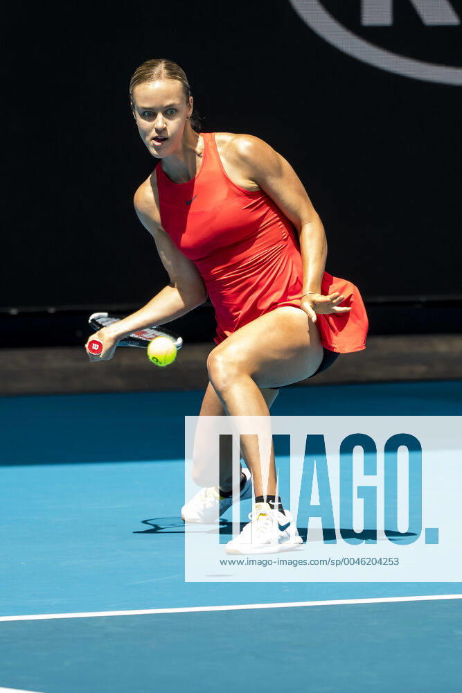 MELBOURNE, VIC - JANUARY 21: Anna Karolina Schmiedlova of Slovakia plays a shot during the first round of the 2020 Australian Open on January 21 2020, at Melbourne Park in Melbourne, Australia. (Photo by Jason Heidrich Icon Sportswire) TENNIS: JAN 21 Australian Open Icon2001210792