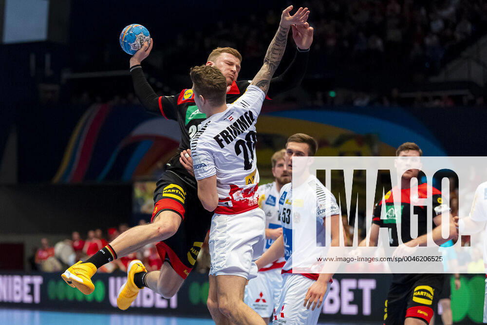 Handball, Men EM 2020, Main Round, Group 1, Austria Germany Philipp Weber Germany SC DHfK Leipzig , Sebastian Frimmel Austria Vienna Stadthalle Vienna Austria