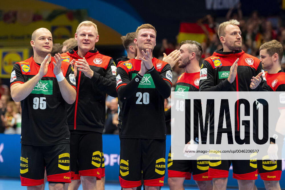 Handball, Men EM 2020, Main Round, Group 1, Austria Germany by Paul Drux Germany Fuechse Berlin , Patrick Wiencek Germany THW Kiel , Philipp Weber Germany SC DHfK Leipzig , Julius Kühn Kuehn Germany MT Melsungen Vienna Stadthalle Vienna Austria