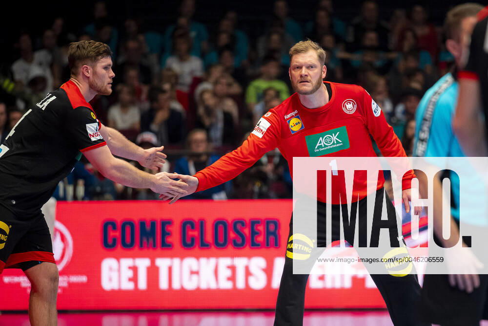 Handball, Men EM 2020, Main Round, Group 1, Austria Germany from left Johannes Golla Germany SG Flensburg , Johannes Bitter Germany TVB Stuttgart Vienna Stadthalle Vienna Austria