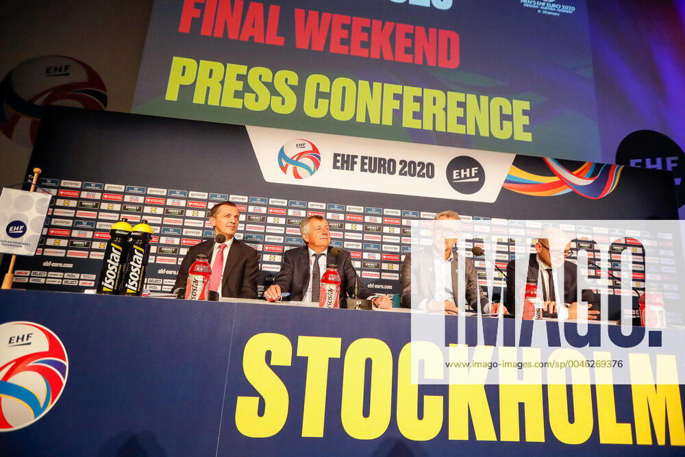 Michael Wiederer (President EHF) Predrag Boskovic (Vice-President EHF) Martin Hausleitner (Secretaire General EHF) HANDBALL : conference presse - ehf euro 2020 - finale - 25 01 2020 BertrandDelhomme Panoramic