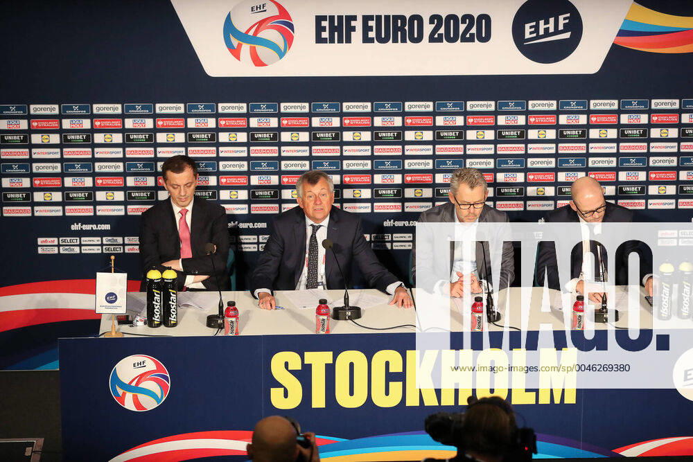Michael Wiederer (President EHF), Predrag Boskovic (Vice-President EHF), Martin Hausleitner (Secretaire General EHF) HANDBALL : conference presse - ehf euro 2020 - finale - 25 01 2020 BertrandDelhomme Panoramic