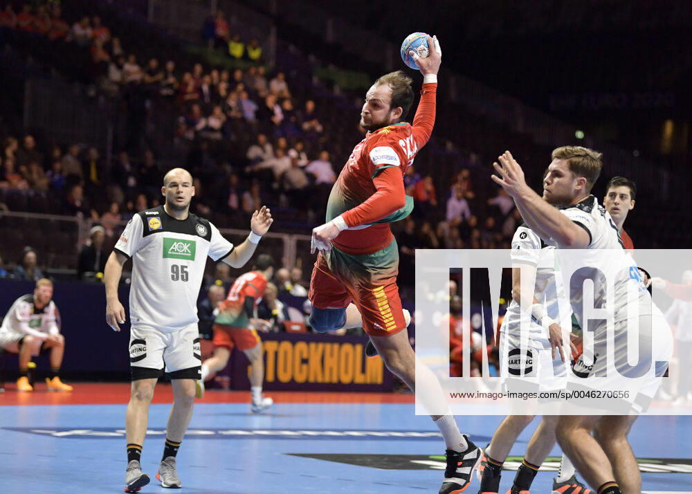 Portugal s Daymaro Salina in action during the match for fifth sixth place between Germany and Portugal during the Men s European Handball Championship in Stockholm, Sweden, on Jan 25, 2020 Stockholm Sverige