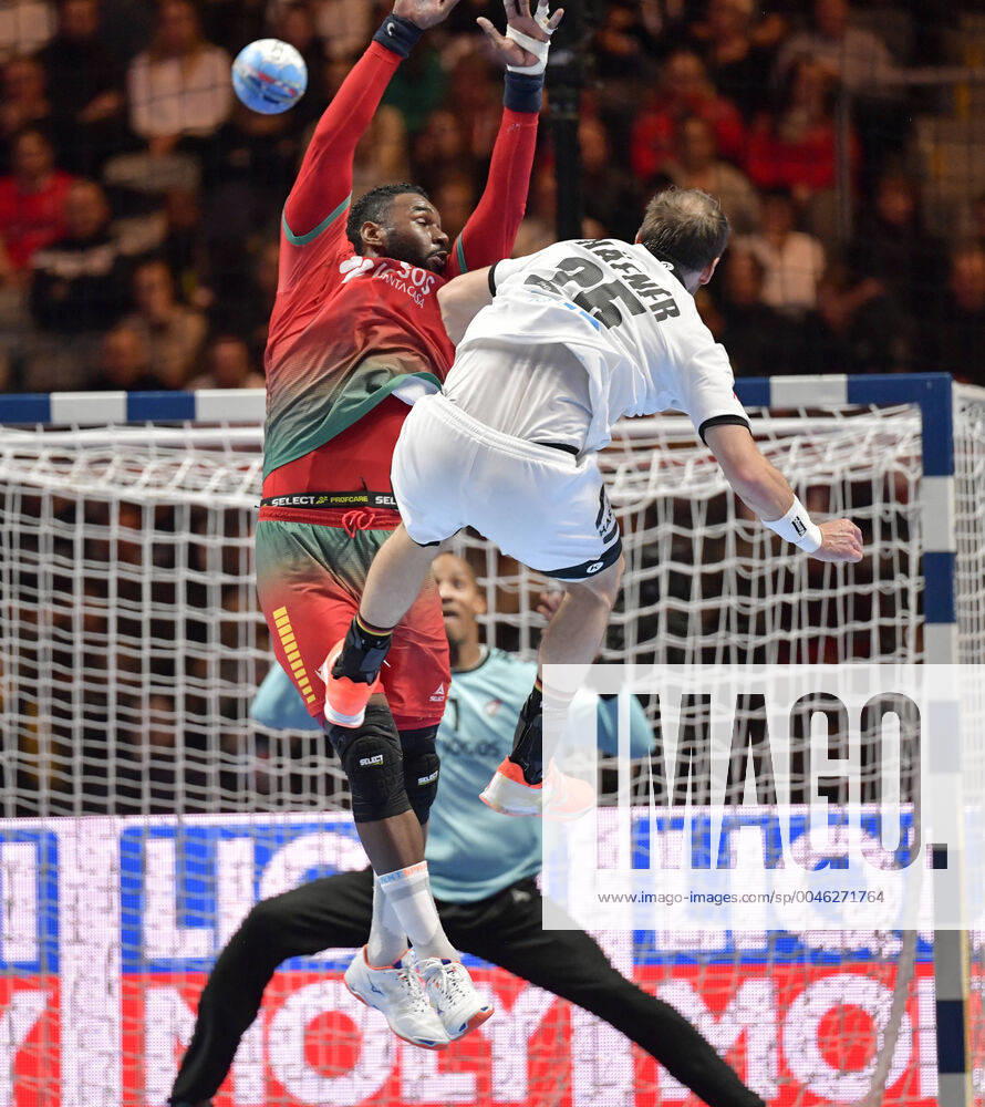 Germany s Kai Häfner in action against Portugal s Alexis Borges during the match for fifth sixth place between Germany and Portugal during the Men s European Handball Championship in Stockholm, Sweden, on Jan 25, 2020 Stockholm Sverige