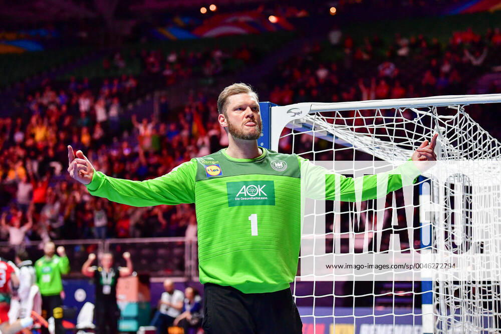 Handball European Championship Match for Rank 5, 25 01 2020, Germany Portugal, Tele2 Arena, Stockholm Johannes Bitter Goalkeeper, Germany, 1 Goalkeeper Held Parade Cheering Emotions, 25 01 2020, Stockholm Sweden, Handball, EM 2020, Match for Rank 5, Germany Portugal
