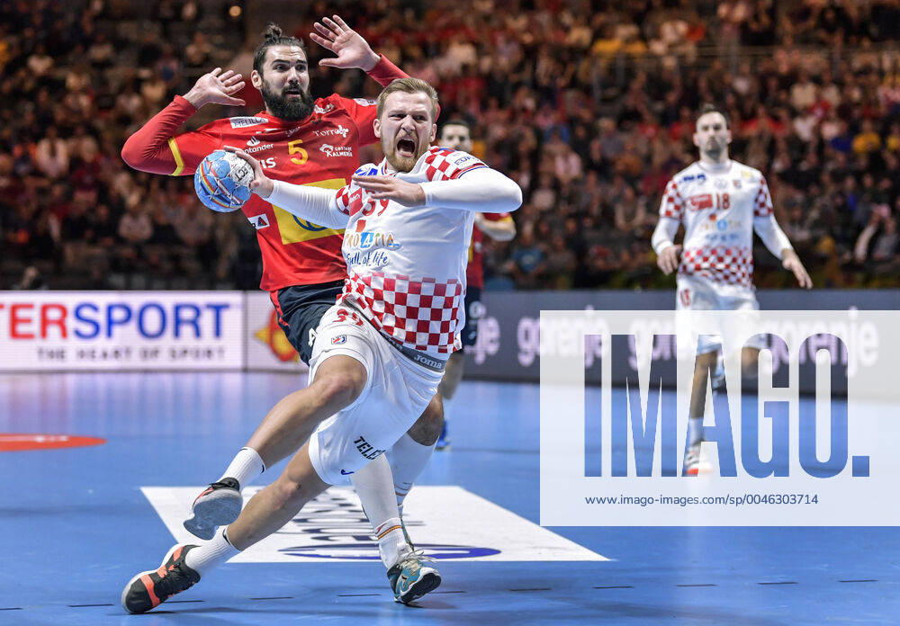 Croatia s David Mandic in action during the Men s European Handball Championship final match between Spain and Croatia in Stockholm, Sweden, on Jan 26, 2020 Stockholm Sverige HANDBALL