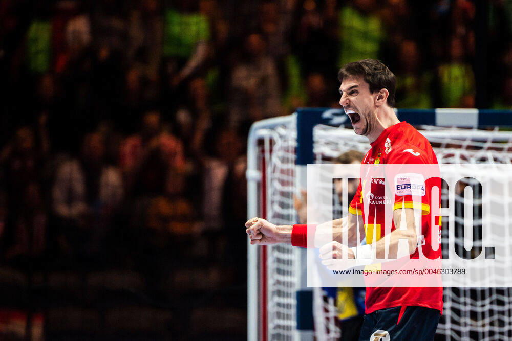 Viran Morros de Argila of Spain celebrates during the EHF European Handball Championship final between Spain and Croatia on January 26, 2020 in Stockholm,
