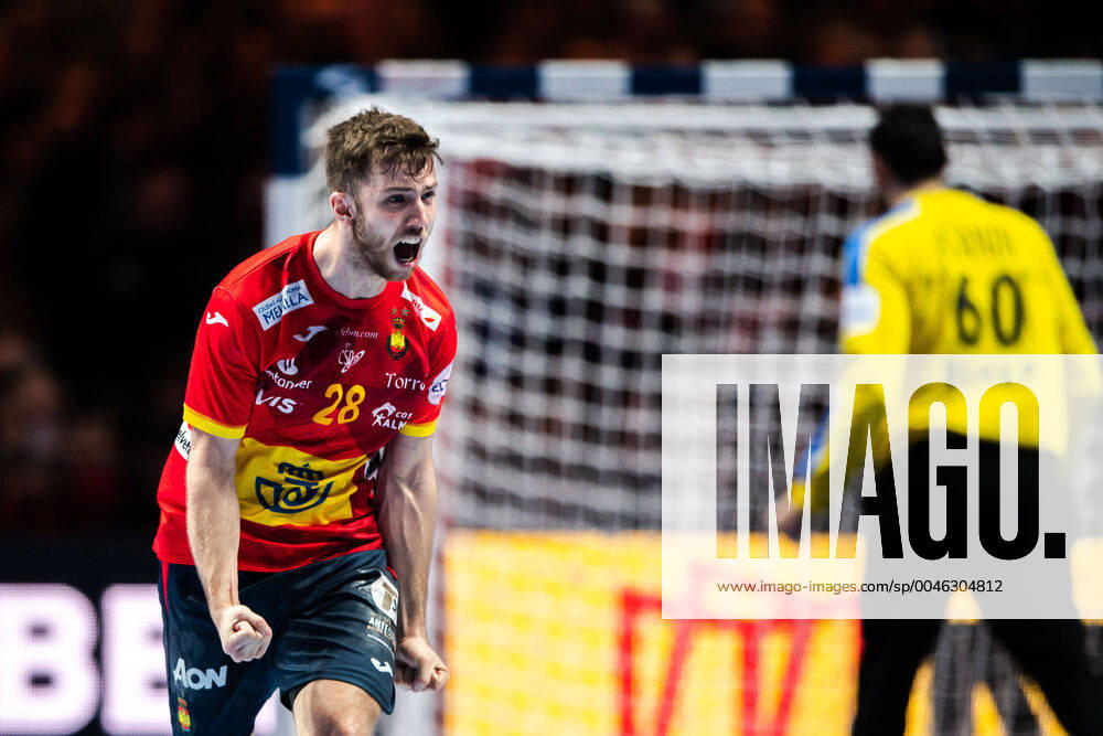 Aleix Gomez Abello of Spain celebrates during the EHF European Handball Championship final between Spain and Croatia on January 26, 2020 in Stockholm,