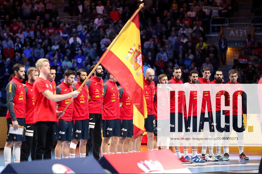Spain v Croatia - Final - Men s EHF EURO 2020 Spain national team, Nationalteam sing the national anthem before during warm up session before the Men s EHF EURO 2020 final match between Spain and Croatia at Tele2 Arena in Stockholm, Sweden on January 26, 2020. Photo by Luka Stanzl PIXSELL LukaxStanzl PIXSELL