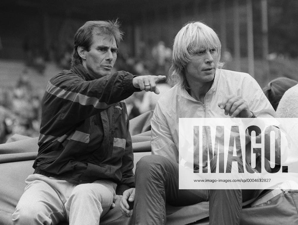 Carlo Thränhardt (re.) und Trainer Gerd Osenberg (beide BR Deutschland) Leichtathletik LM Herren Deutsche Mannschaftsmeisterschaften 1988, Hochsprung, Mannschaftsmeisterschaft, Gruppe