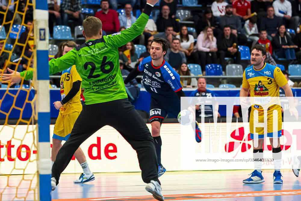 Bietigheim, Germany 01 February 2020 2 BL 19 20 SG BBM Bietigheim vs. HSG Konstanz v left Goalkeeper Michael Hassferter Konstanz , Christian Schäfer Schaefer SG BBM Bietigheim Bietigheim Bissingen Egetrans Arena Baden Württemberg Germany
