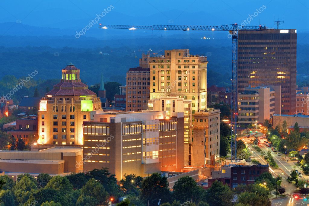Downtown Asheville, North Carolina's city hall and courthouse building amoung other notable structures.