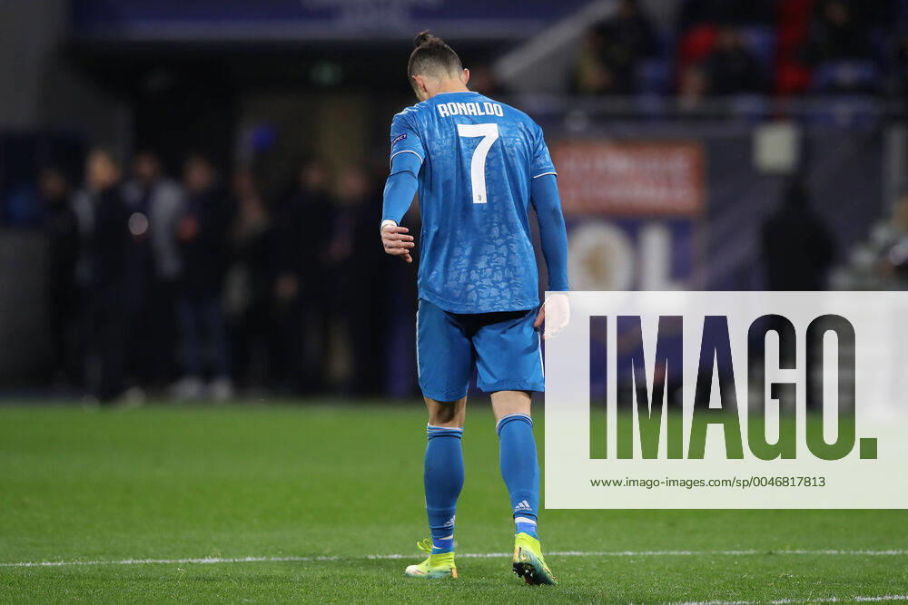 Juventus s Portuguese striker Cristiano Ronaldo reaches after shooting wide of the target during the UEFA Champions League match at the Groupama Stadium, Lyon. Picture date: 26th February 2020. Picture credit should read: Jonathan Moscrop Sportimage . SPI-0491-0008