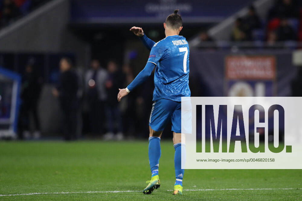 Juventus s Portuguese striker Cristiano Ronaldo reaches after shooting wide of the target during the UEFA Champions League match at the Groupama Stadium, Lyon. Picture date: 26th February 2020. Picture credit should read: Jonathan Moscrop Sportimage . SPI-0491-0018