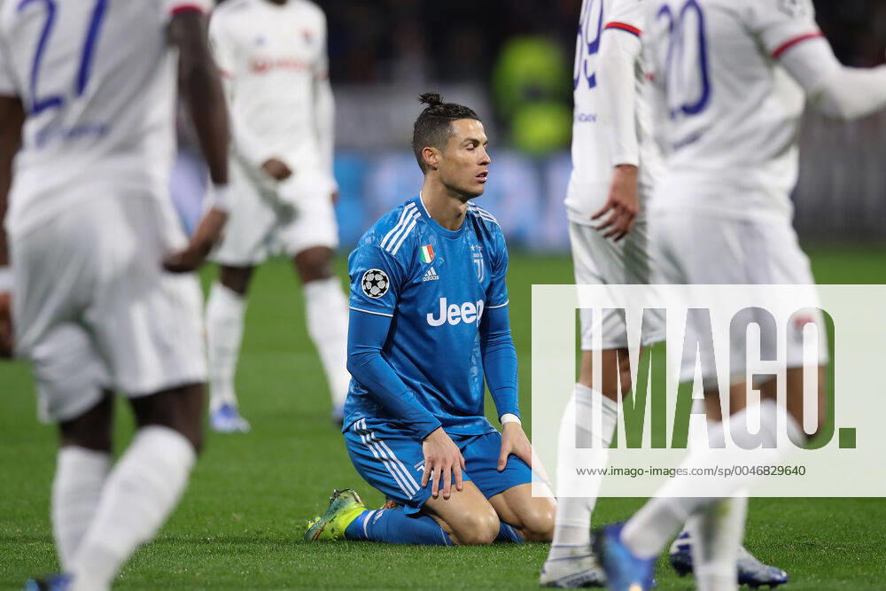 Juventus s Portuguese striker Cristiano Ronaldo reacts during the UEFA Champions League match at the Groupama Stadium, Lyon. Picture date: 26th February 2020. Picture credit should read: Jonathan Moscrop Sportimage . SPI-0491-0102