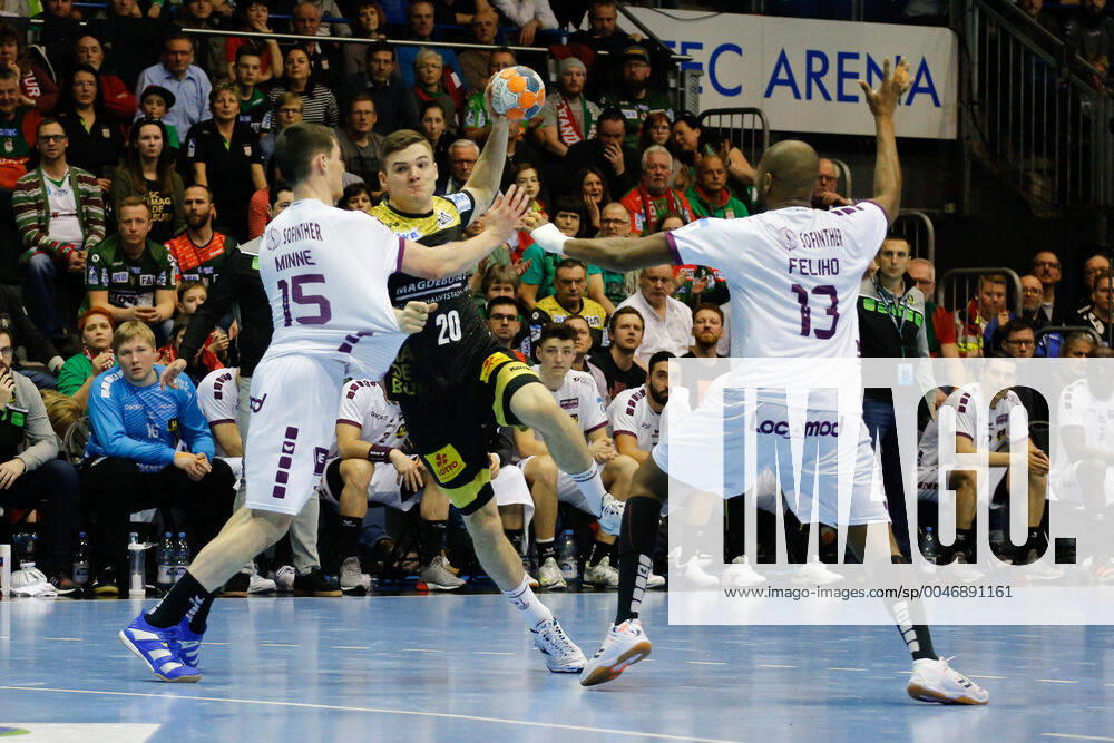 Handball EHF Cup, SC Magdeburg HBC Nantes, v l Kay Smits Magdeburg, 20 throws goal, scorers, scored goal, scores the goal GETEC Arena
