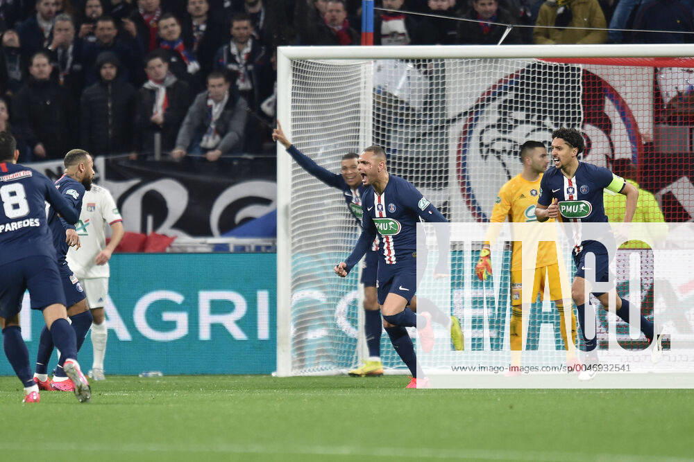 Joie de Layvin Kurzawa (psg) FOOTBALL : Olympique Lyonnais vs Paris Saint Germain - Coupe de France - 1 2 finale - 04 03 2020 FredericChambert Panoramic