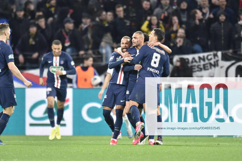Joie de Layvin Kurzawa (psg) FOOTBALL : Olympique Lyonnais vs Paris Saint Germain - Coupe de France - 1 2 finale - 04 03 2020 FredericChambert Panoramic