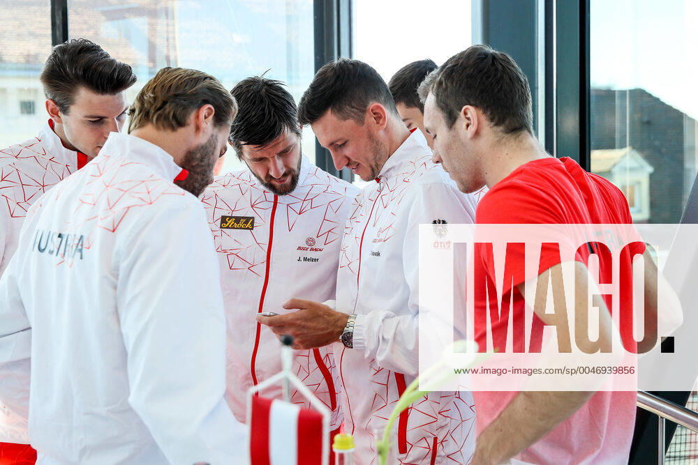 TENNIS - Davis Cup, AUT vs URU GRAZ,AUSTRIA,05.MAR.20 - TENNIS - ITF Davis Cup, Austria vs Uruguay, preview, draw. Image shows Jurij Rodionov (AUT), Oliver Marach (AUT), Juergen Melzer (AUT), Dennis Novak (AUT) and Lucas Miedler (AUT). GEPAxpictures Klansek