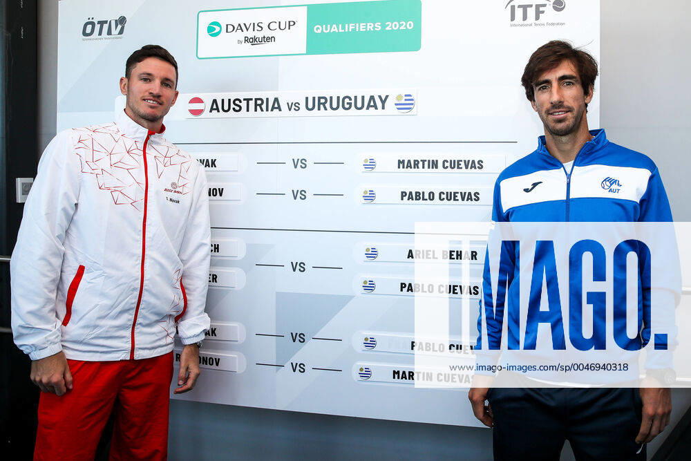 TENNIS - Davis Cup, AUT vs URU GRAZ,AUSTRIA,05.MAR.20 - TENNIS - ITF Davis Cup, Austria vs Uruguay, preview, draw. Image shows Dennis Novak (AUT) and Pablo Cuevas (URU). GEPAxpictures Klansek