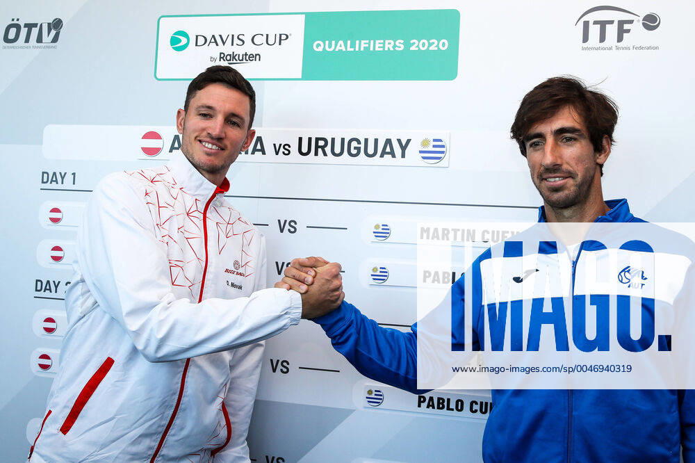 TENNIS - Davis Cup, AUT vs URU GRAZ,AUSTRIA,05.MAR.20 - TENNIS - ITF Davis Cup, Austria vs Uruguay, preview, draw. Image shows Dennis Novak (AUT) and Pablo Cuevas (URU). GEPAxpictures Klansek