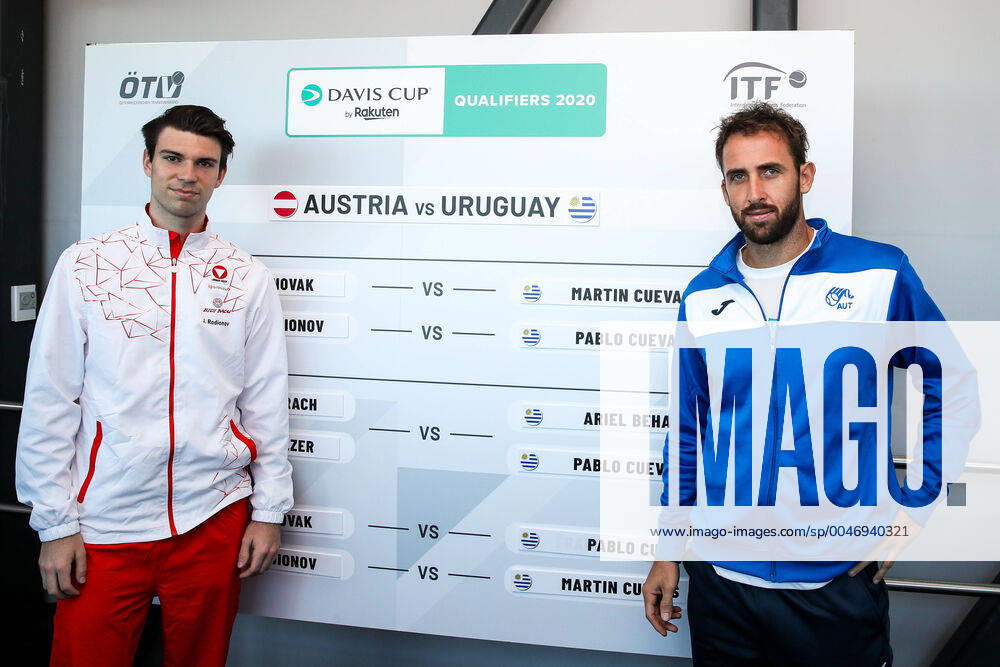TENNIS - Davis Cup, AUT vs URU GRAZ,AUSTRIA,05.MAR.20 - TENNIS - ITF Davis Cup, Austria vs Uruguay, preview, draw. Image shows Jurij Rodionov (AUT) and Martin Cuevas (URU). GEPAxpictures Klansek
