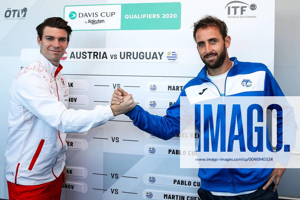 TENNIS - Davis Cup, AUT vs URU GRAZ,AUSTRIA,05.MAR.20 - TENNIS - ITF Davis Cup, Austria vs Uruguay, preview, draw. Image shows Jurij Rodionov (AUT) and Martin Cuevas (URU). GEPAxpictures Klansek