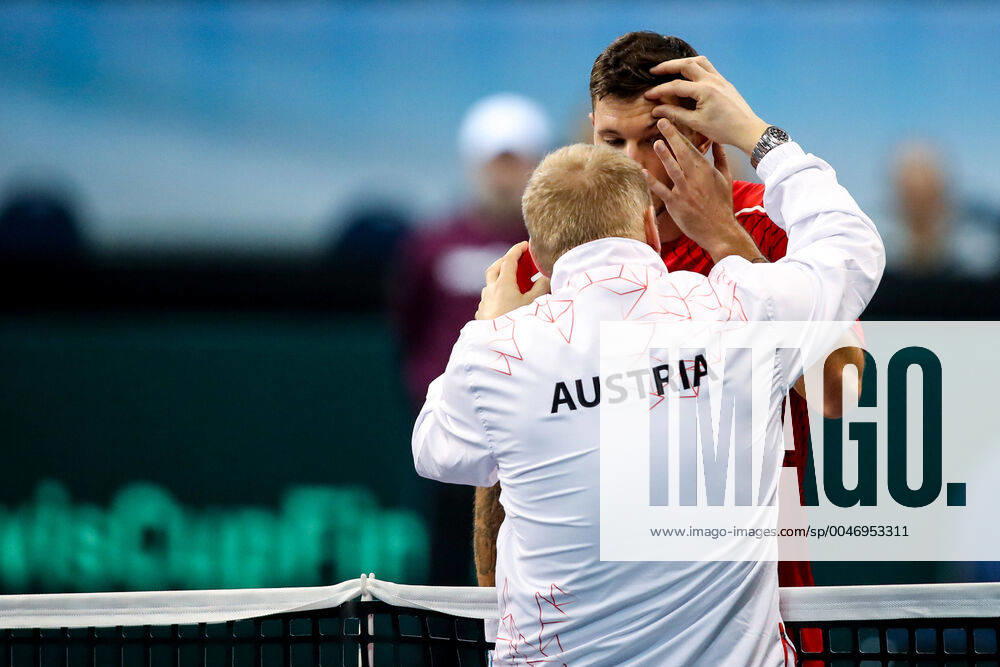 TENNIS - Davis Cup, AUT vs URU PREMSTAETTEN,AUSTRIA,06.MAR.20 - TENNIS - ITF Davis Cup, Austria vs Uruguay. Image shows Dennis Novak (AUT) and captain Stefan Koubek (AUT). GEPAxpictures Klansek