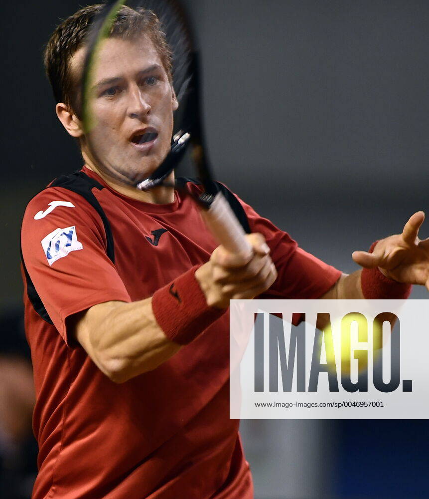 Belgian Kimmer Coppejans pictured in action during a tennis match between Hungarian Fucsovics ATP, Tennis Herren 84) and Belgian Coppejans (ATP 154), the second rubber of the first round qualifiers in the Davis Cup World Group between Belgium and Hungary, Friday 06 March 2020, in Debrecene, Hungary. ERICxLALMAND x2485581x