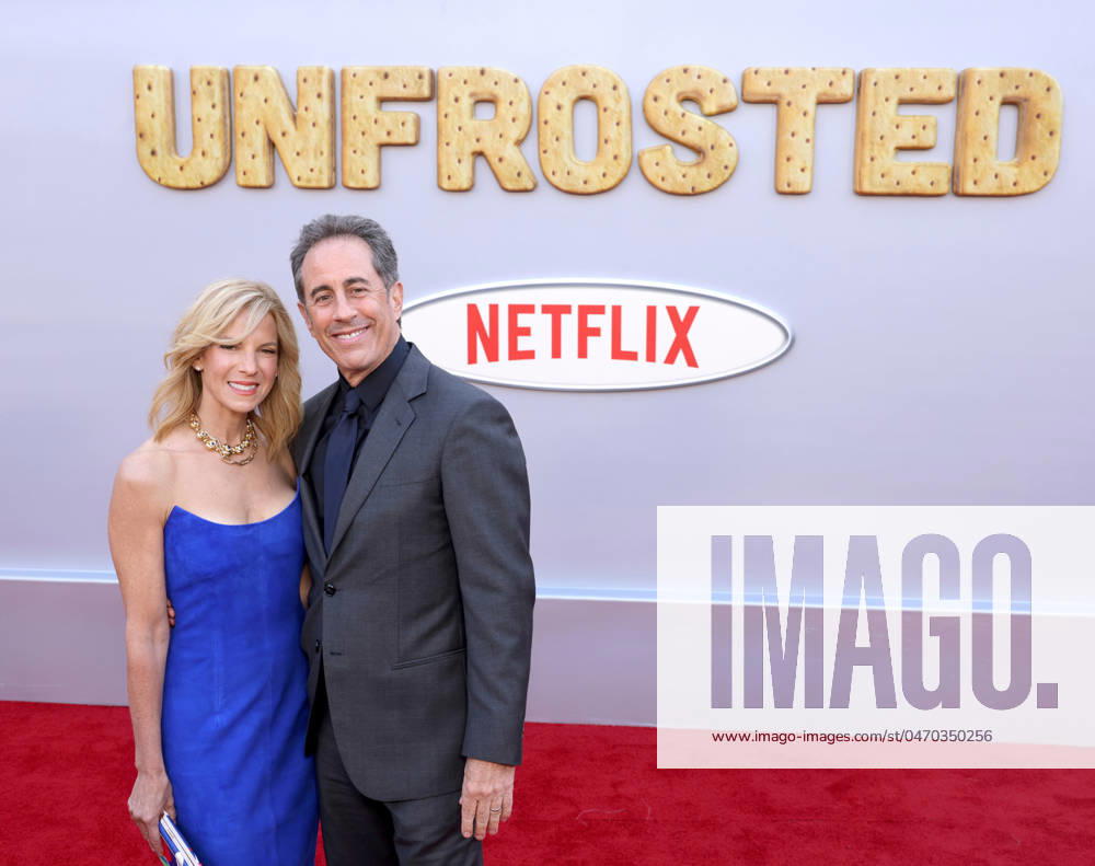 (L-R) Jessica Seinfeld and Jerry Seinfeld attend the premiere of the biographical comedy motion picture Unfrosted at the Egyptian Theater in the Hollywood section of Los Angeles on Tuesday, April 30, 2024. Storyline: In 1963 Michigan, business rivals Kellogg s and Post compete to create a cake that could change breakfast forever. LAP20240430015 GREGxGRUDT