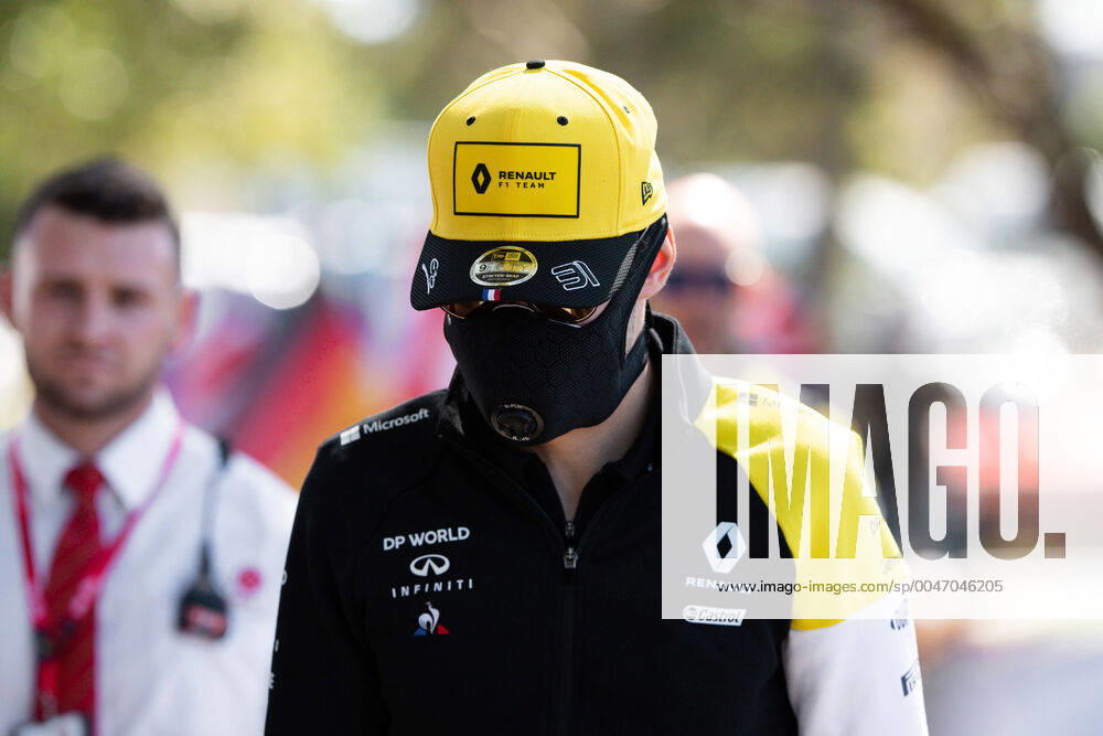 Renault F1 Team driver Esteban Ocon wearing a mask for protection against Coronavirus disease (COVID-19) at The Australian Formula One Grand Prix on March 12, 2020, at The Melbourne Grand Prix Circuit in Albert Park, Australia. (Photo by Speed Media Icon Sportswire) AUTO: MAR 12 F1 - Australian Grand Prix Icon20031200081