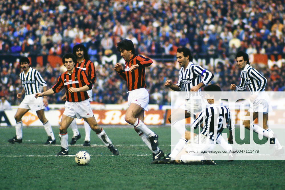 CARLO ANCELOTII, ROBERTO DONADONI, RUUD GULLIT, AC Milan, LUCIANO FAVARO,ANTONIO CABRINI, IAN RUSH, MARINO MAGRIN, Juventus, Serie A, Juventus vs Milan 0-1, Torino SERIE A 1987-88 JUVENTUS-MILAN 0-1