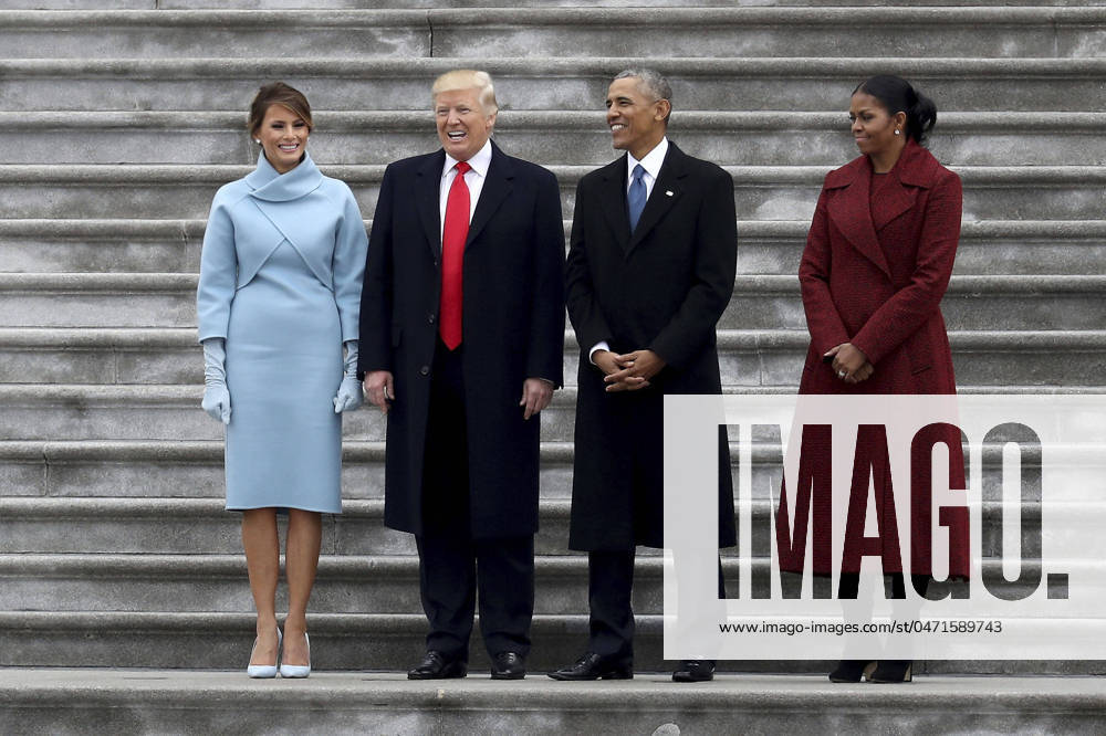 Donald Trump Inauguration From left, first lady Melania Trump, United States President Donald Trump, former US President Barack Obama and Michelle Obama stand on the steps of the U.S. Capitol on Friday, Jan. 20, 2017, in Washington, after Trump s inauguration ceremony. Photo Credit: Rob Carr CNP AdMedia Washington District of Columbia United States of America