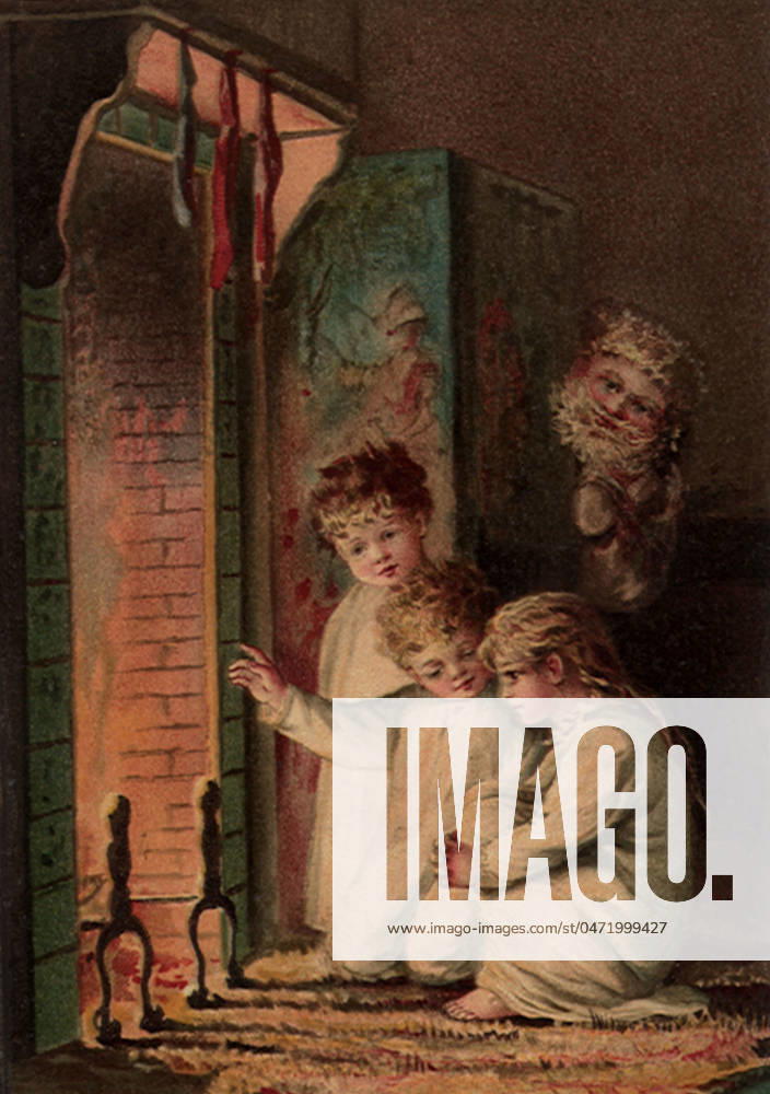 Santa watching Kids near Fireplace Santa watching Kids near Fireplace Date: 1910