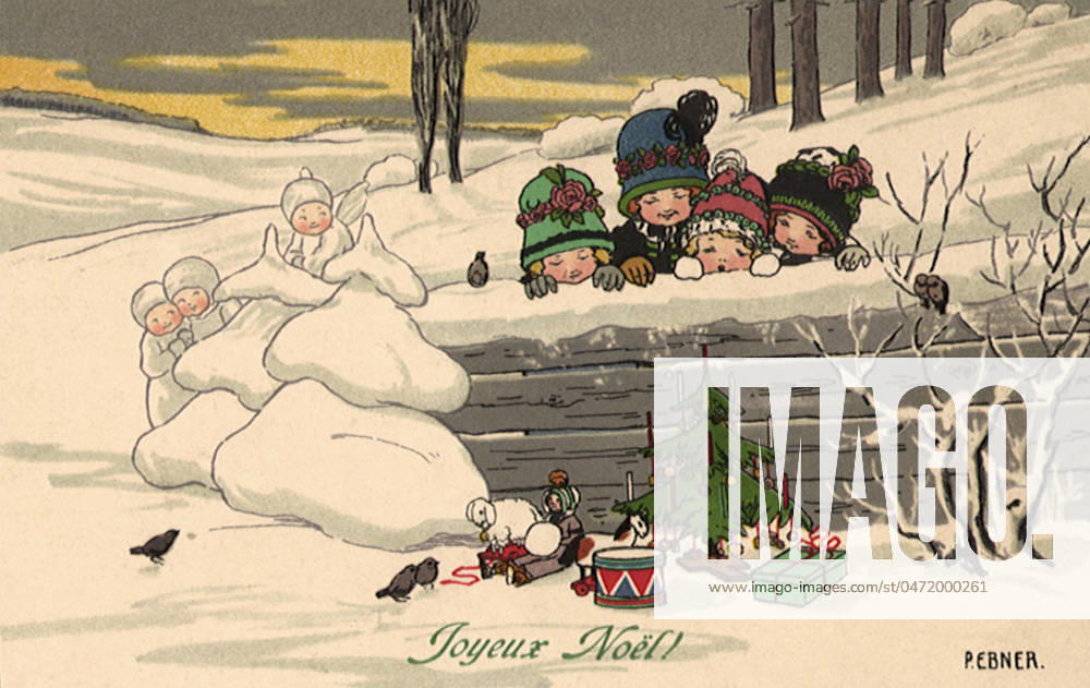 Children in Snow looking at Toys Children in Snow looking at Toys Date: 1910