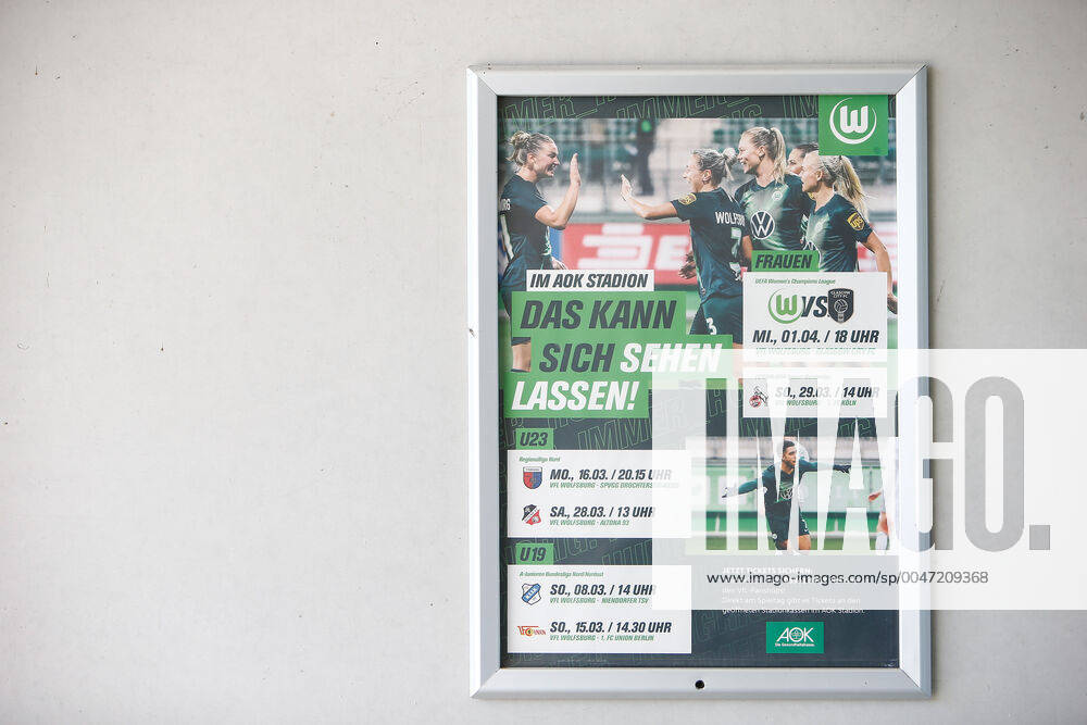 Consequences of the Corona Virus in Wolfsburg, poster at the AOK stadium for games that did not take place in the end Both the Regionalliga Nord, in which the U23 team of VfL plays, and the Flyeralarm Frauen Bundesliga are currently taking a break in Wolfsburg
