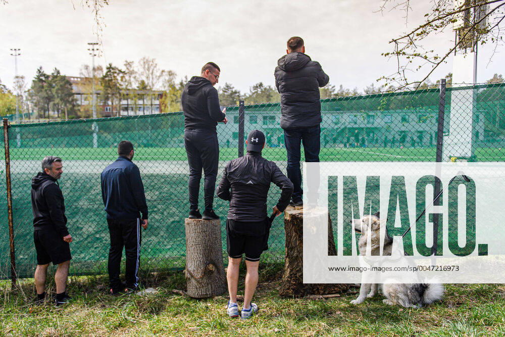 Fans outside the training facilities during a training session with Hammarby on April 27, 2020 in Stockholm Photo Maxim Thorà Bildbyran Code MT bbeng football football hammarby training allsvenskan public dog,