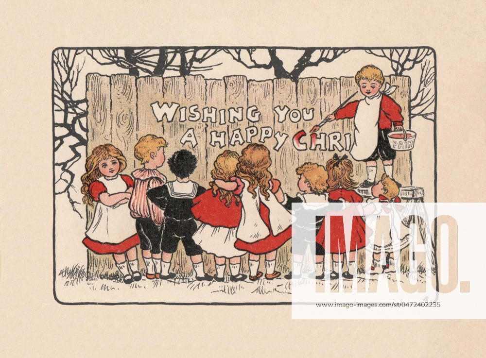 Celebrating Chrismas A group of happy children celebrating Christmas. Artist: Evelyn Stuart Hardy Date: circa 1910