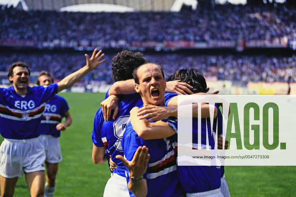 SQUADRA, ATTILIO LOMBARDO, Sampdoria, celebrating, Serie A, Torino vs Sampdoria 1-1, Torino SERIE A 1990-91 TORINO-SAMPDORIA 1-1